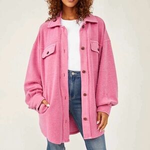 Free People Pink Ruby Shirt Jacket / Shacket fleece oversized